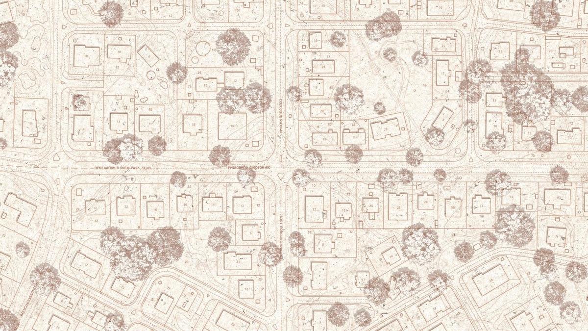Map crop of a suburban street layout with parcel outlines and access roads marked